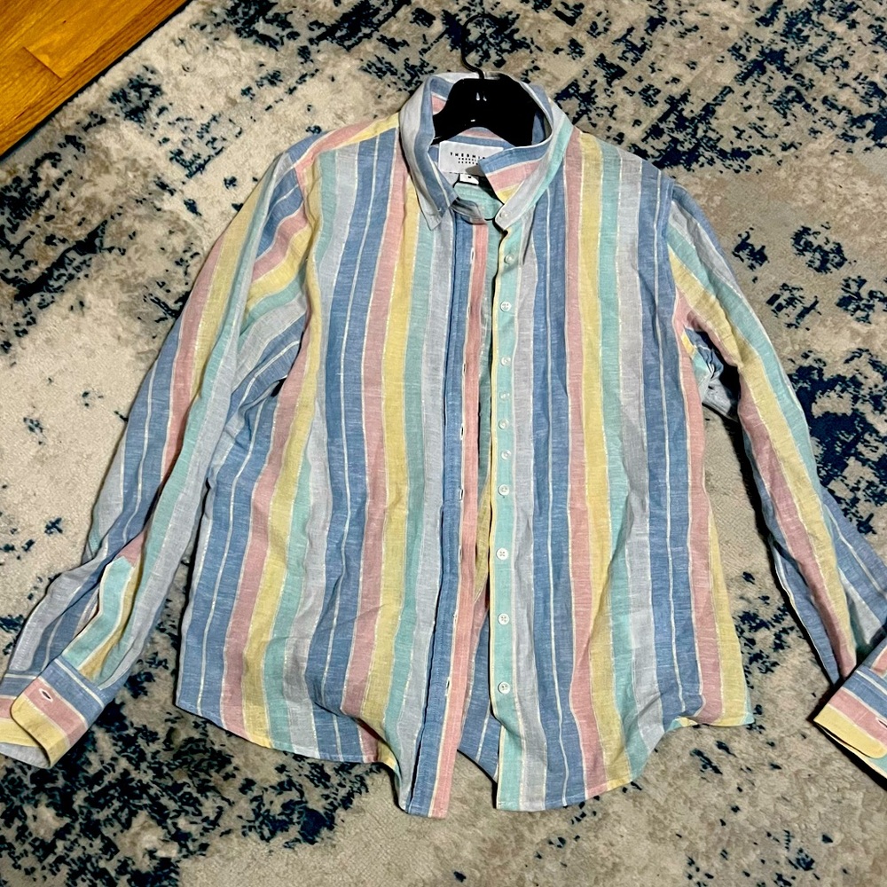 The Shirt- rainbow stripe with silver detail button down